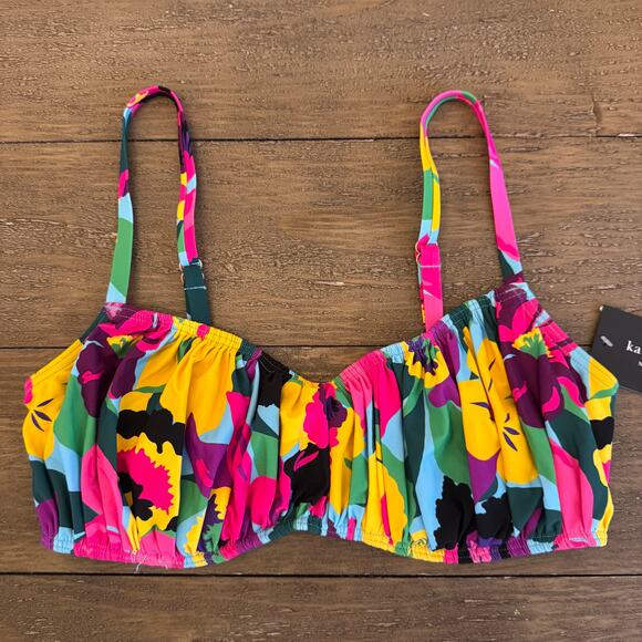 Kate Spade New York NWT Women's Size Small Shirred Smocked Tropical Bikini Top - Picture 1 of 11